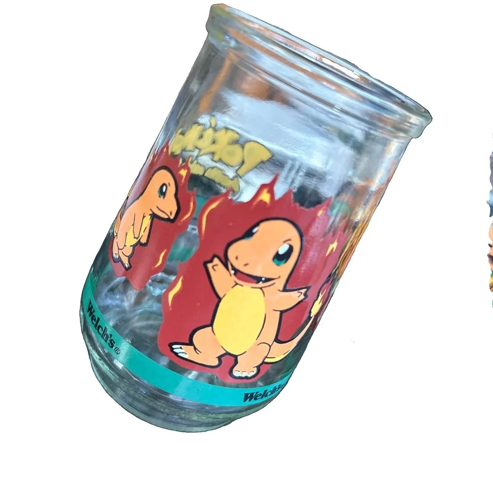 1999 Nintendo Pokemon #4 Charmander Vintage Game Freak Welchs Jelly Jar Cup &lid